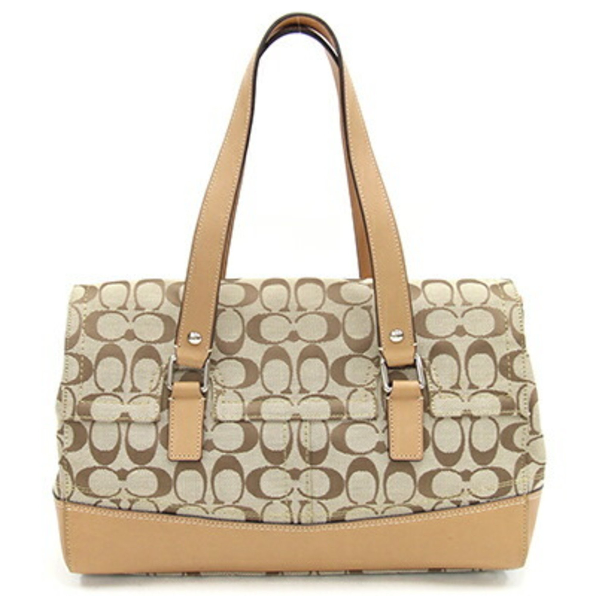 Coach Tote Bag Signature Satchel F13070 Beige Canvas Leather Women's COACH