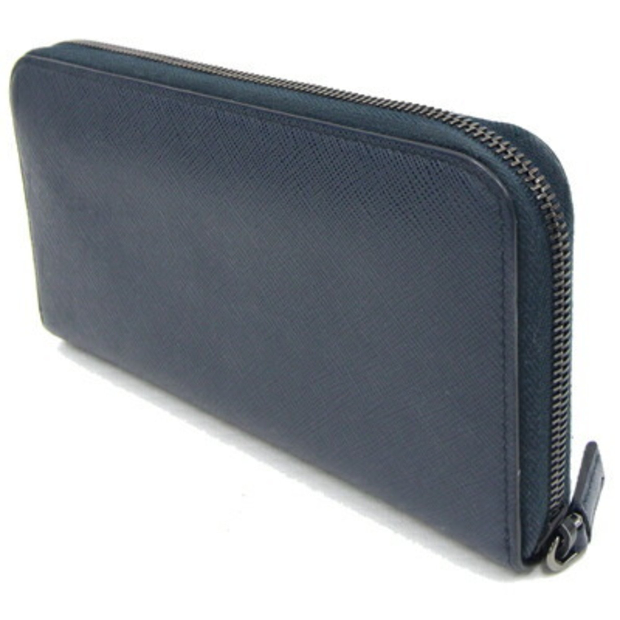 Prada Round Long Wallet 2ML317 Navy Leather Men's PRADA