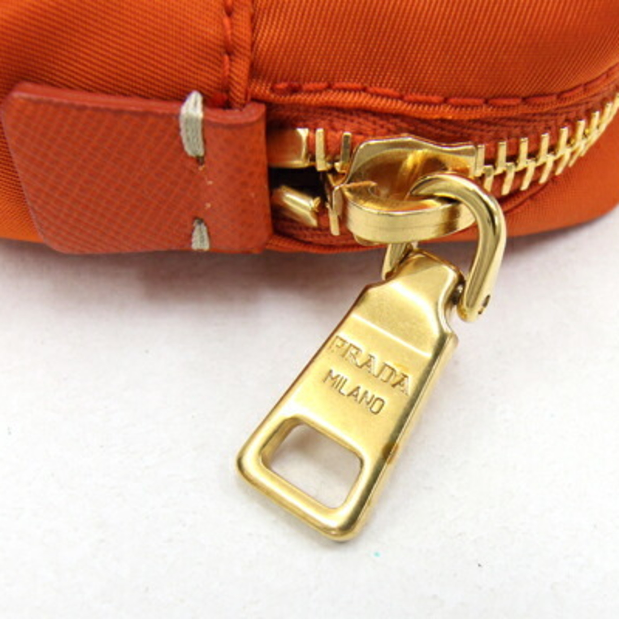 Prada Pouch 1N0339 Orange Nylon Women's Triangle PRADA