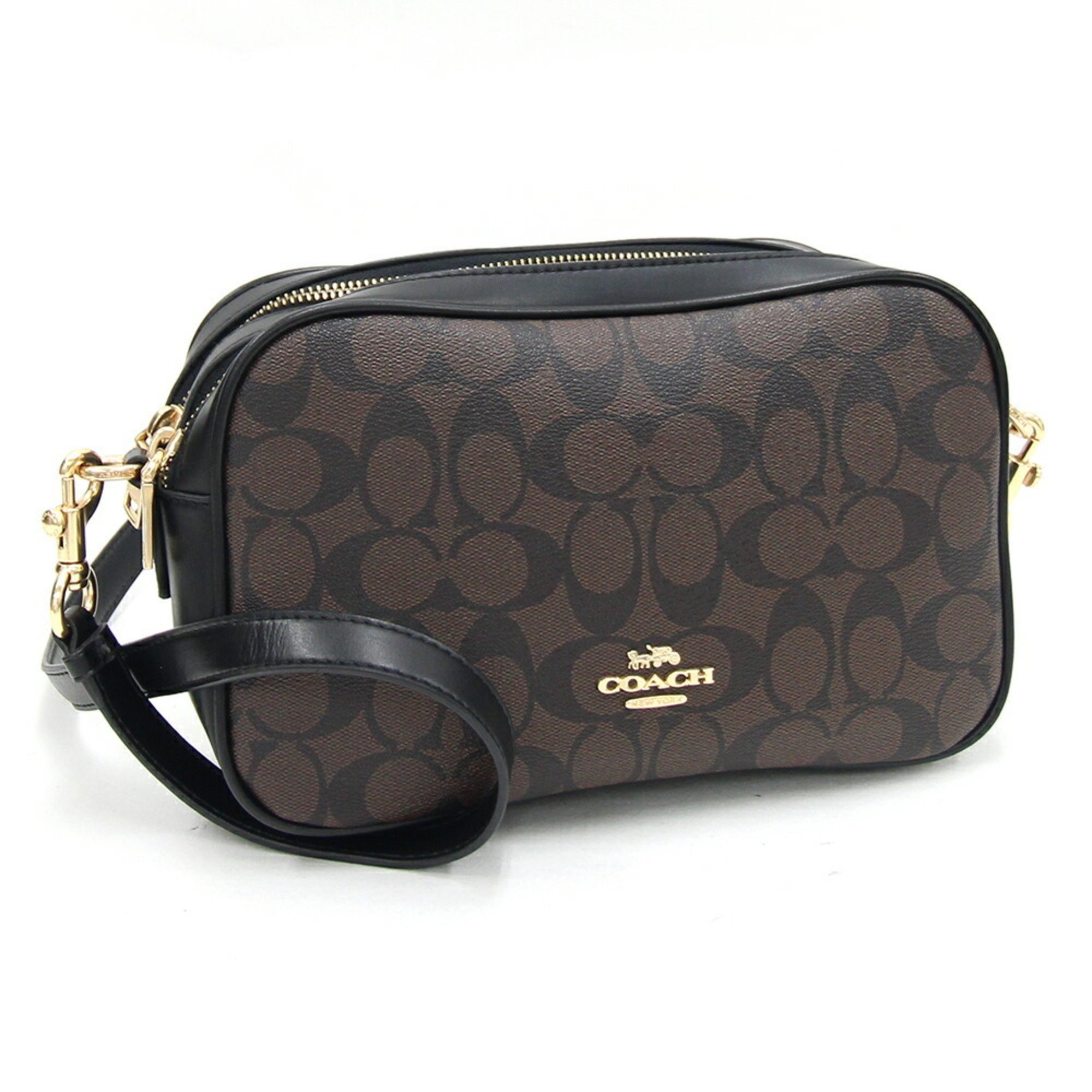 Coach Shoulder Bag Signature Jess Crossbody F68168 Dark Brown PVC Leather Pochette Women's COACH