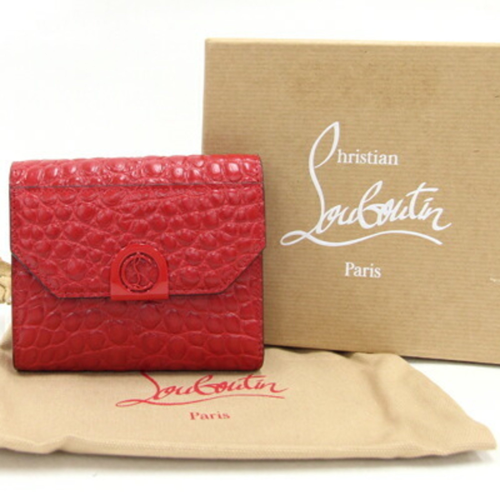 Christian Louboutin Tri-fold Wallet Elisa Compact 3205082 Red Leather Women's