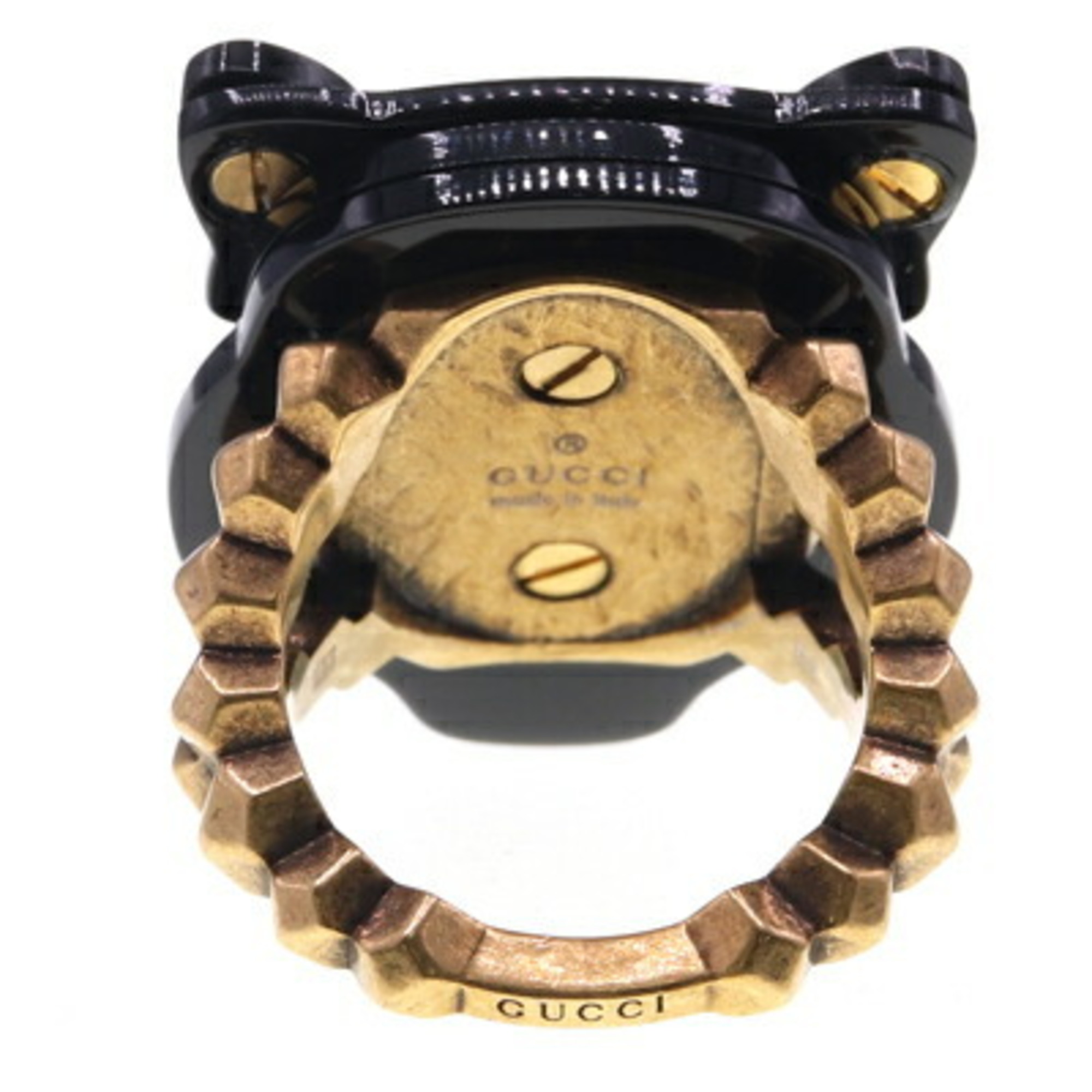 Gucci ring panther motif black gold resin metal M size women's GUCCI