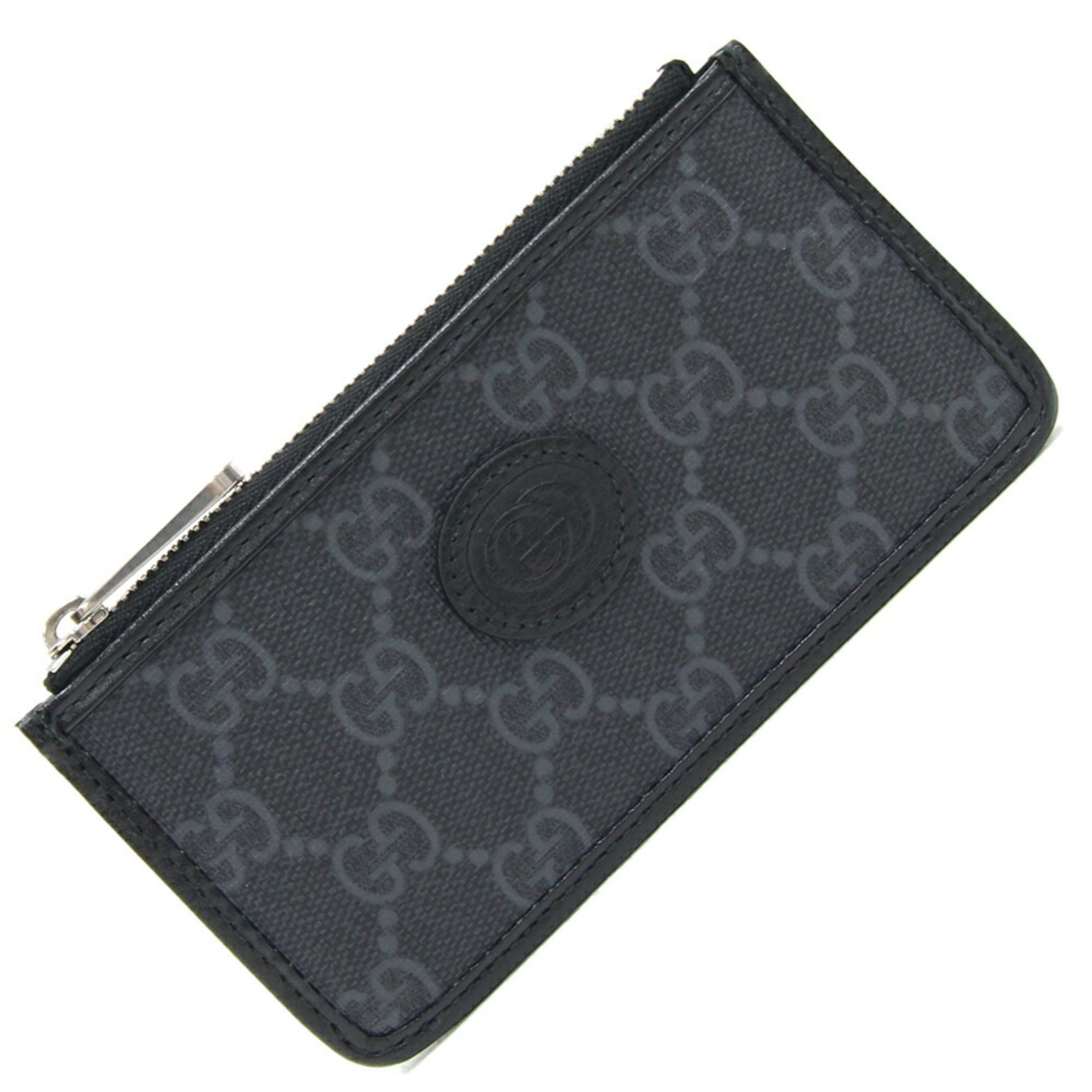 Gucci Coin Case Interlocking G Card 697717 Black PVC Leather Fragment Purse Locking Wallet Men's GUCCI