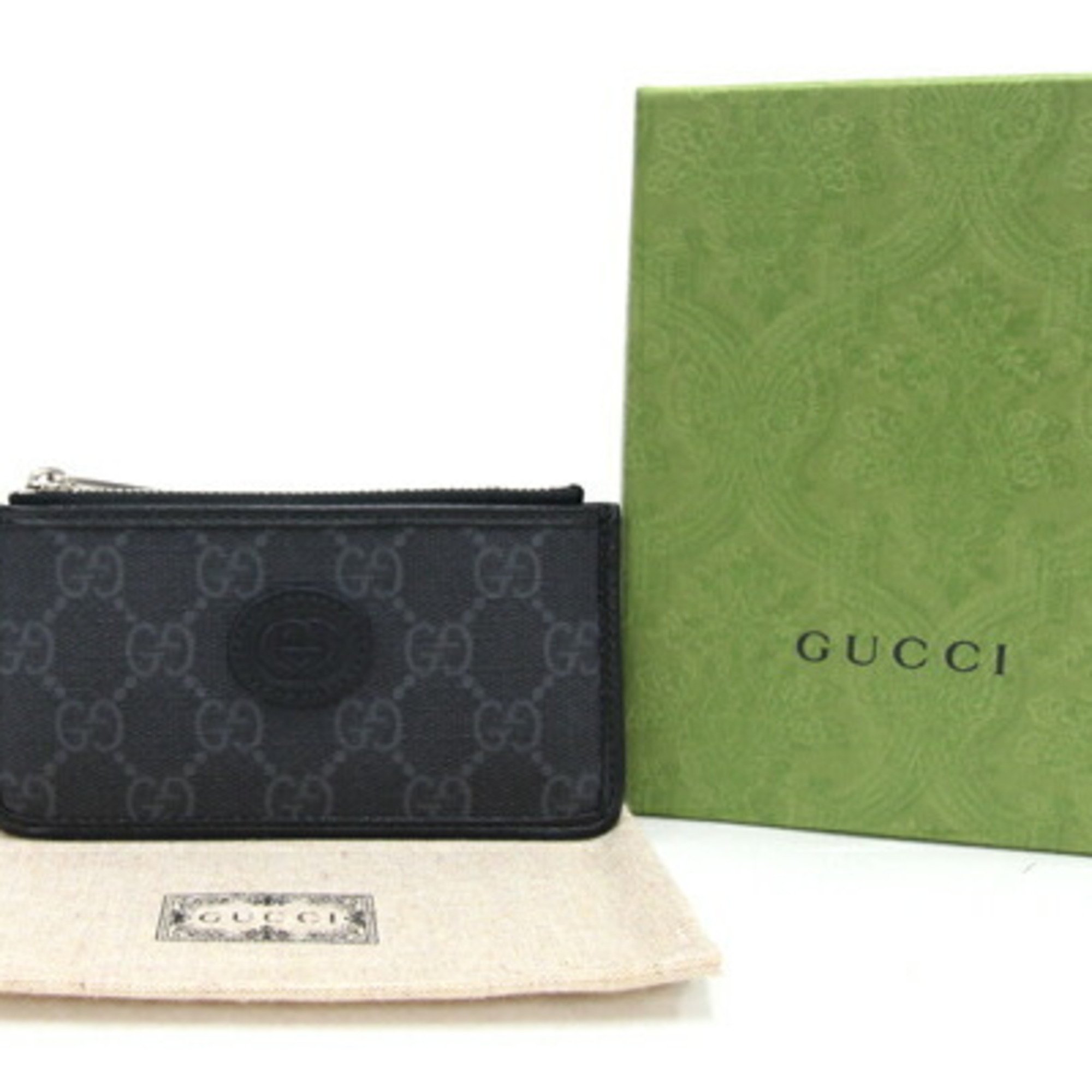 Gucci Coin Case Interlocking G Card 697717 Black PVC Leather Fragment Purse Locking Wallet Men's GUCCI