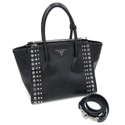 Prada handbag with bejeweled details B2625O, black leather, studs, black, for women, PRADA