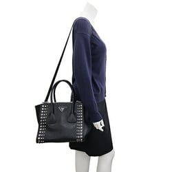 Prada handbag with bejeweled details B2625O, black leather, studs, black, for women, PRADA