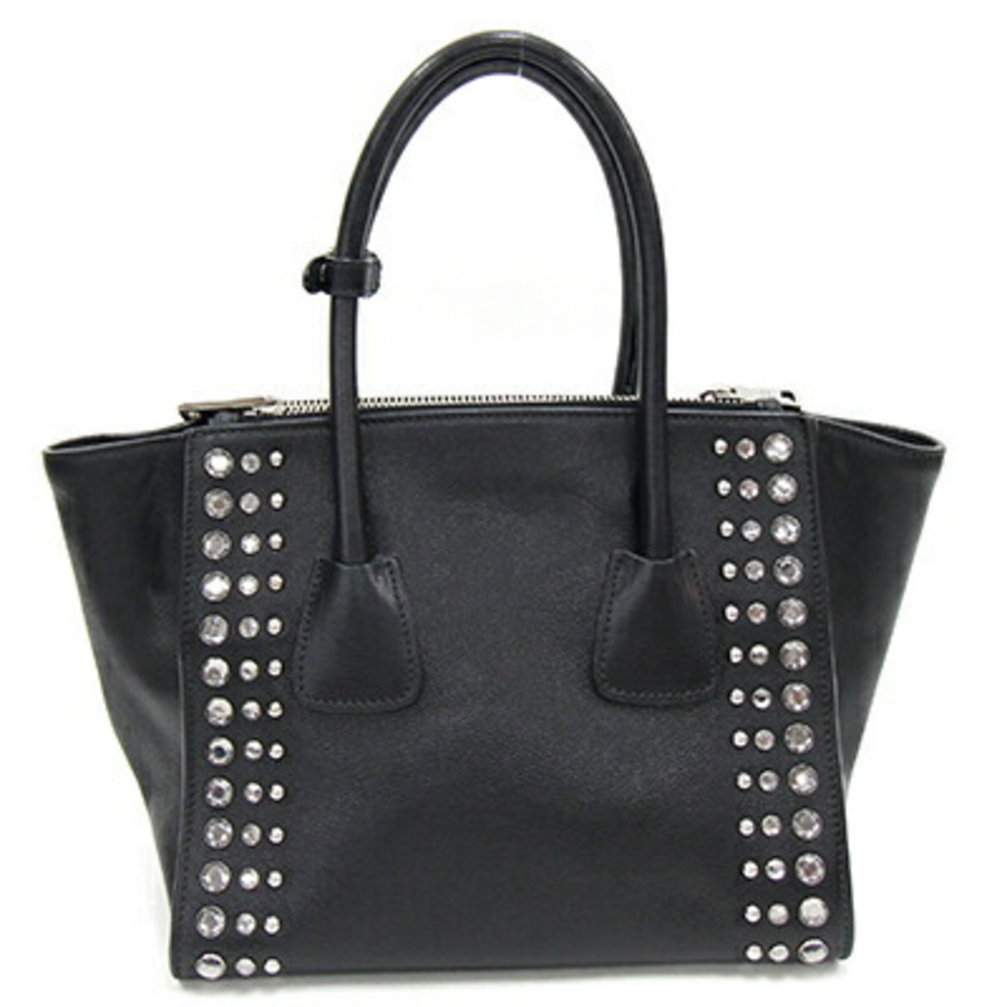 Prada handbag with bejeweled details B2625O, black leather, studs, black, for women, PRADA