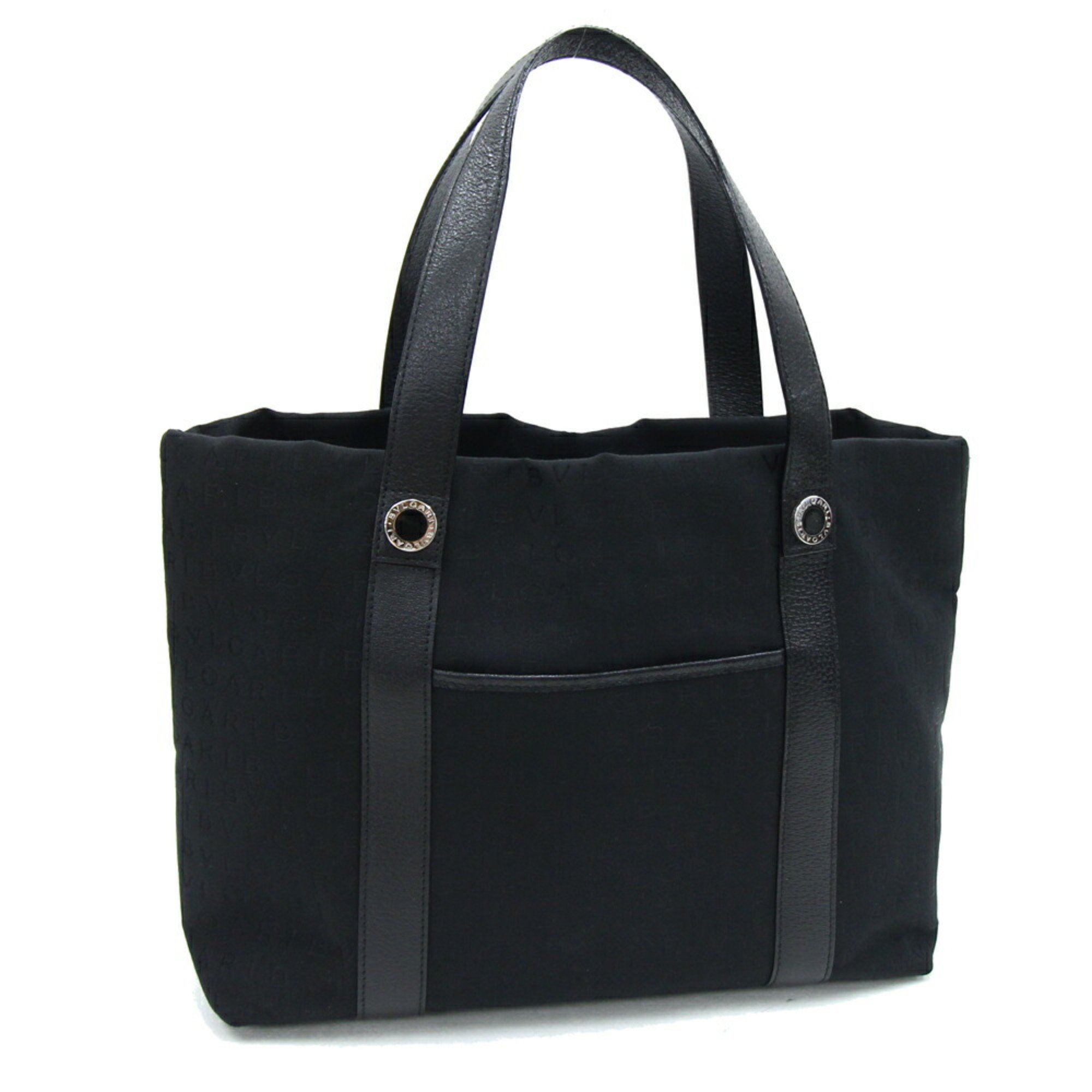 BVLGARI Tote Bag Mania 22282 Black Canvas Leather Handbag Women's