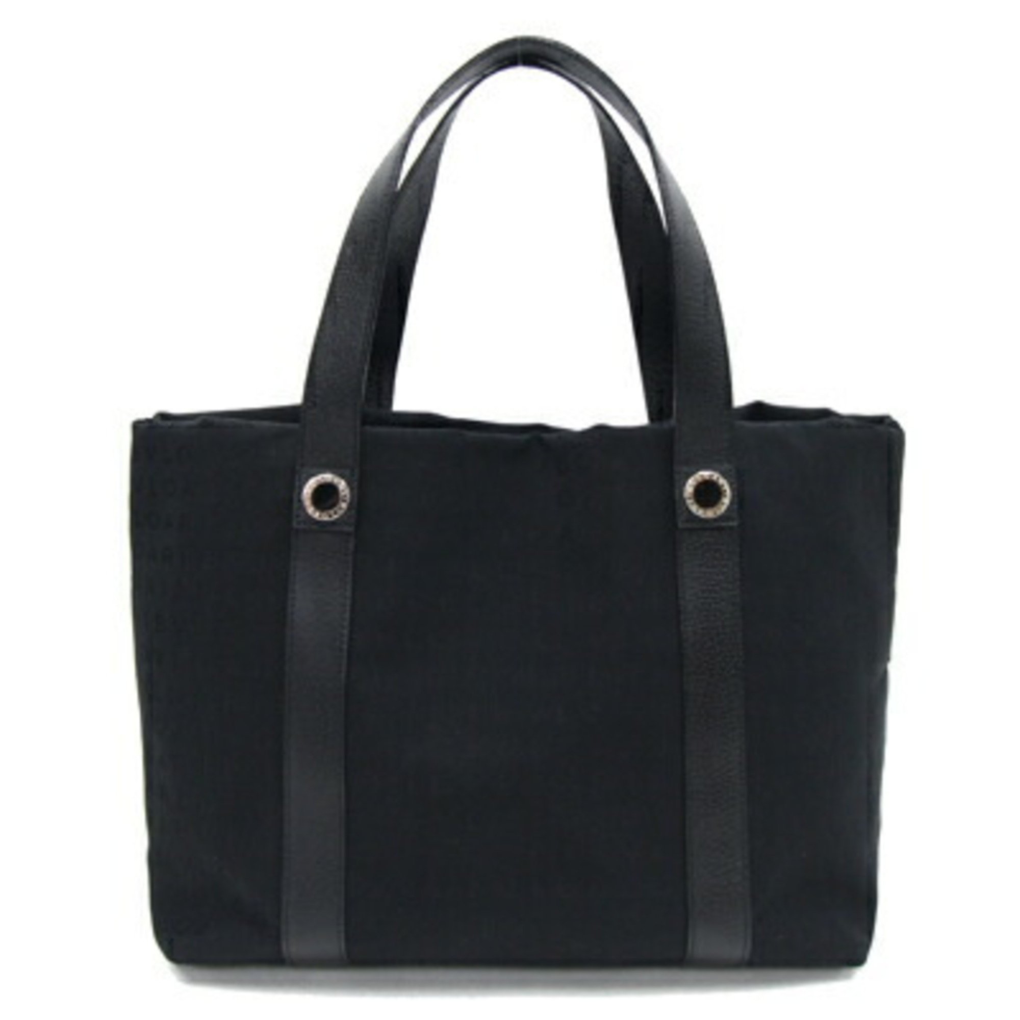 BVLGARI Tote Bag Mania 22282 Black Canvas Leather Handbag Women's