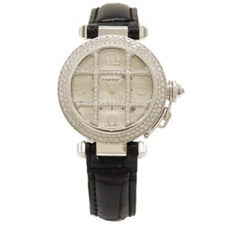 Cartier Pasha Grid 32 SS K18WG Leather Strap Diamond Bezel 32mm AT Automatic Ladies Watch