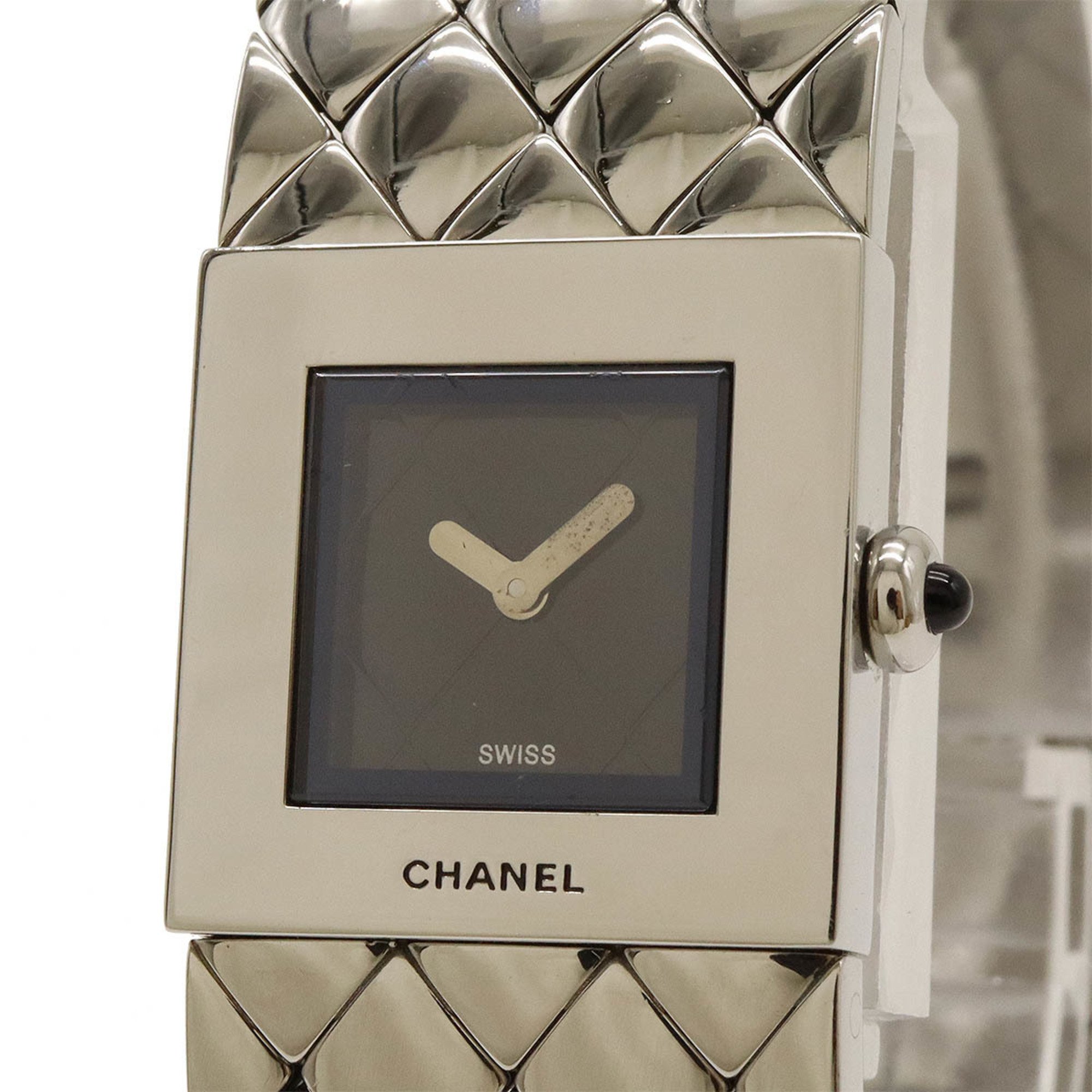 CHANEL Chanel Matelasse Black Dial SS Ladies Quartz Watch H0009