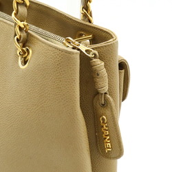 CHANEL Coco Mark Chain Tote Bag Shoulder Caviar Skin Leather Khaki Beige