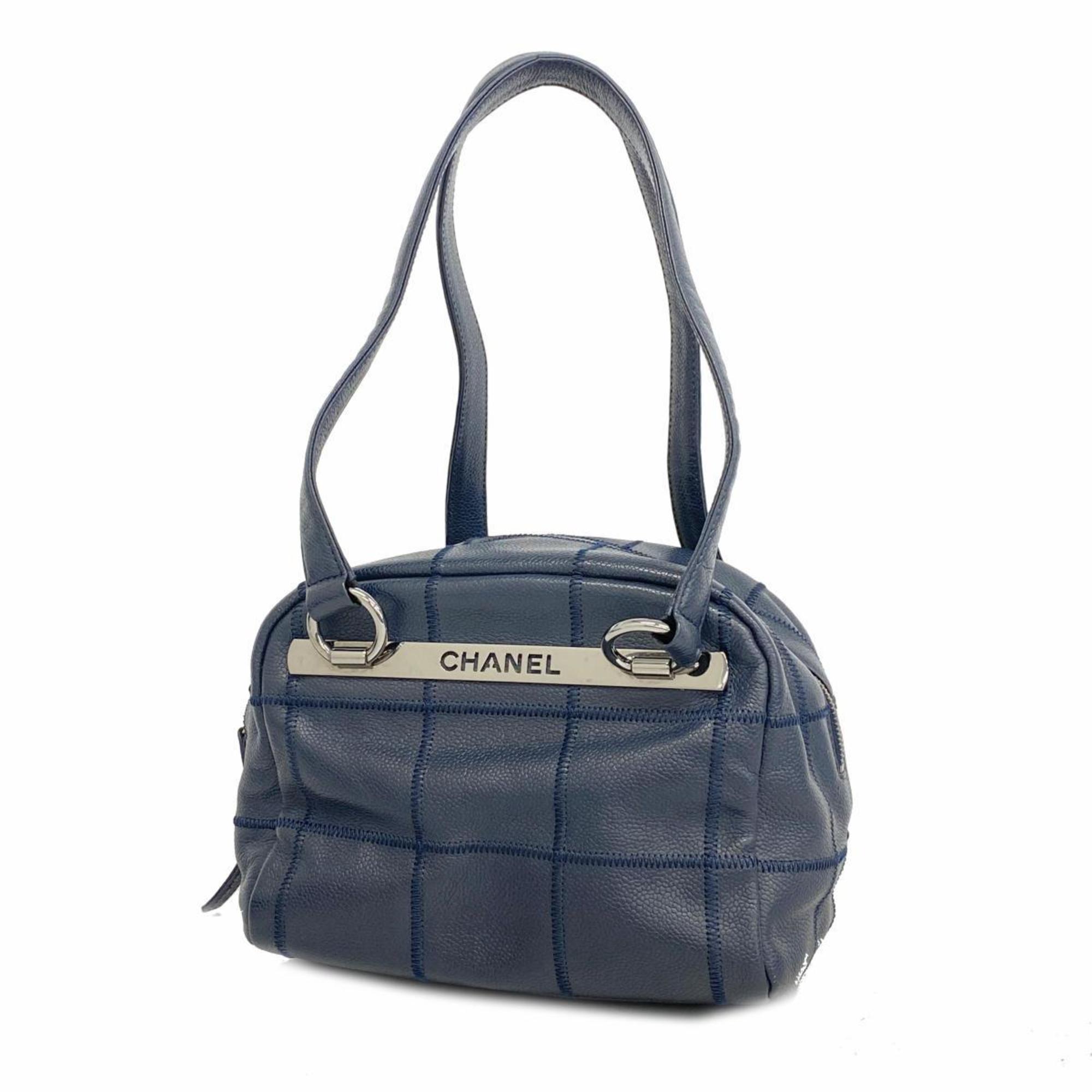 Chanel Shoulder Bag Caviar Skin Navy Women's