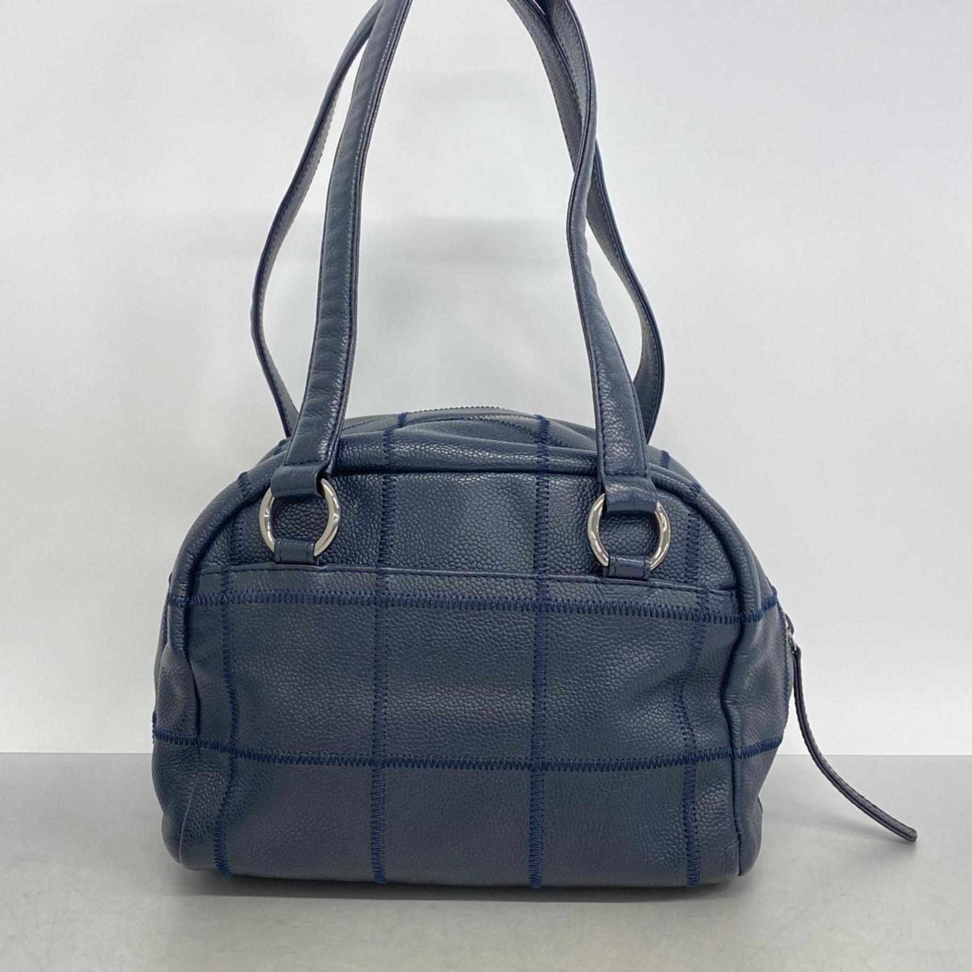 Chanel Shoulder Bag Caviar Skin Navy Women's