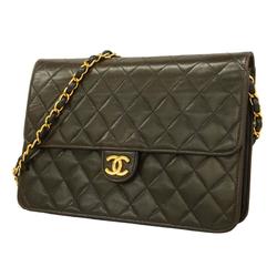 Chanel Shoulder Bag Matelasse Chain Lambskin Black Women's