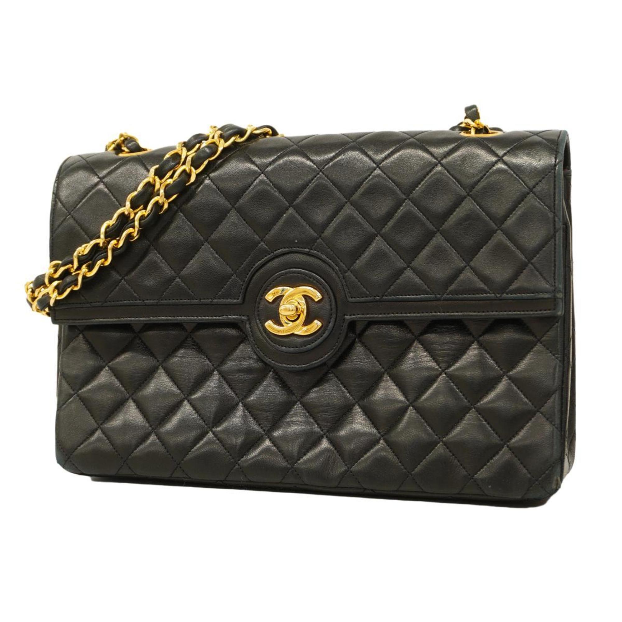 Chanel Shoulder Bag Matelasse W Chain Lambskin Black Women's