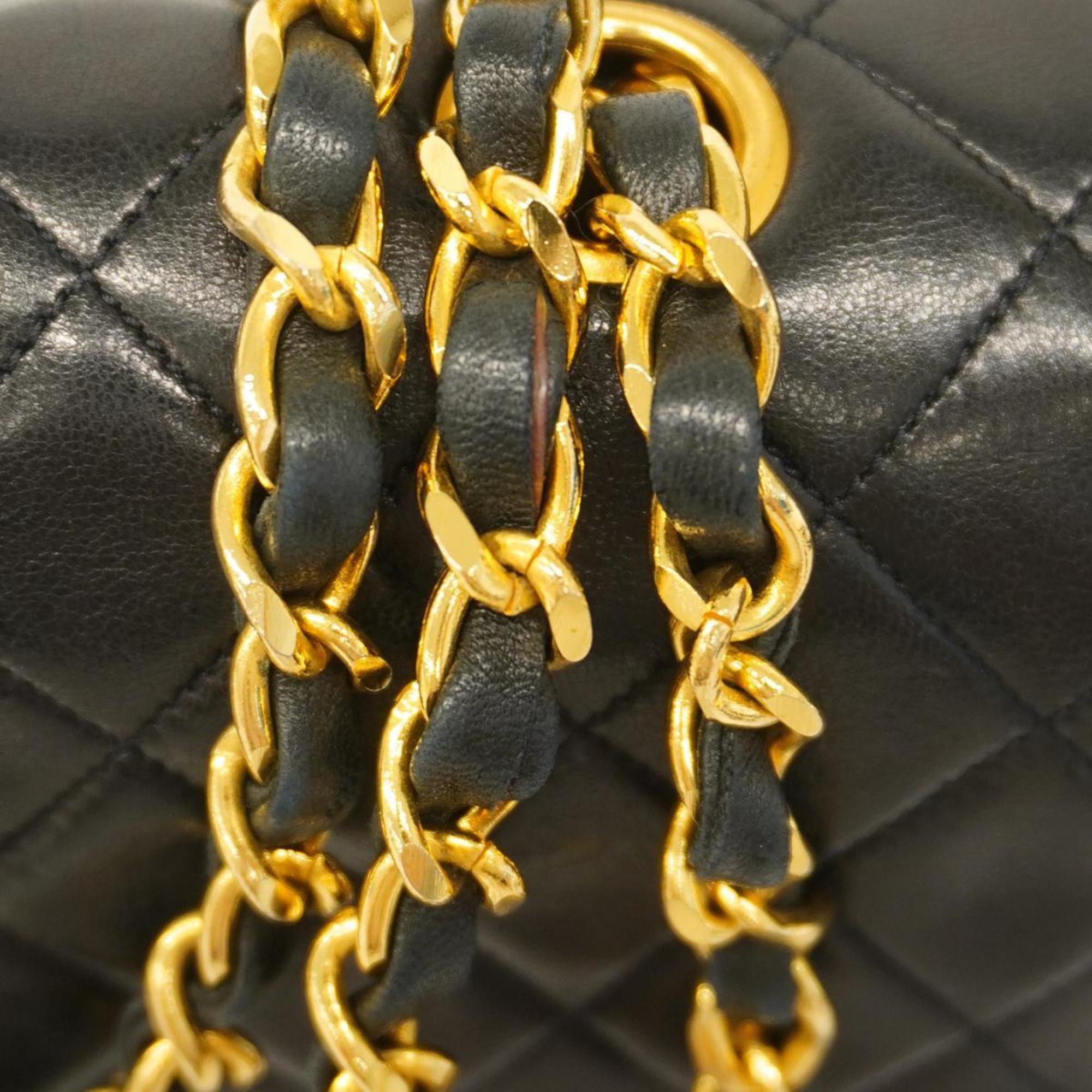 Chanel Shoulder Bag Matelasse W Chain Lambskin Black Women's