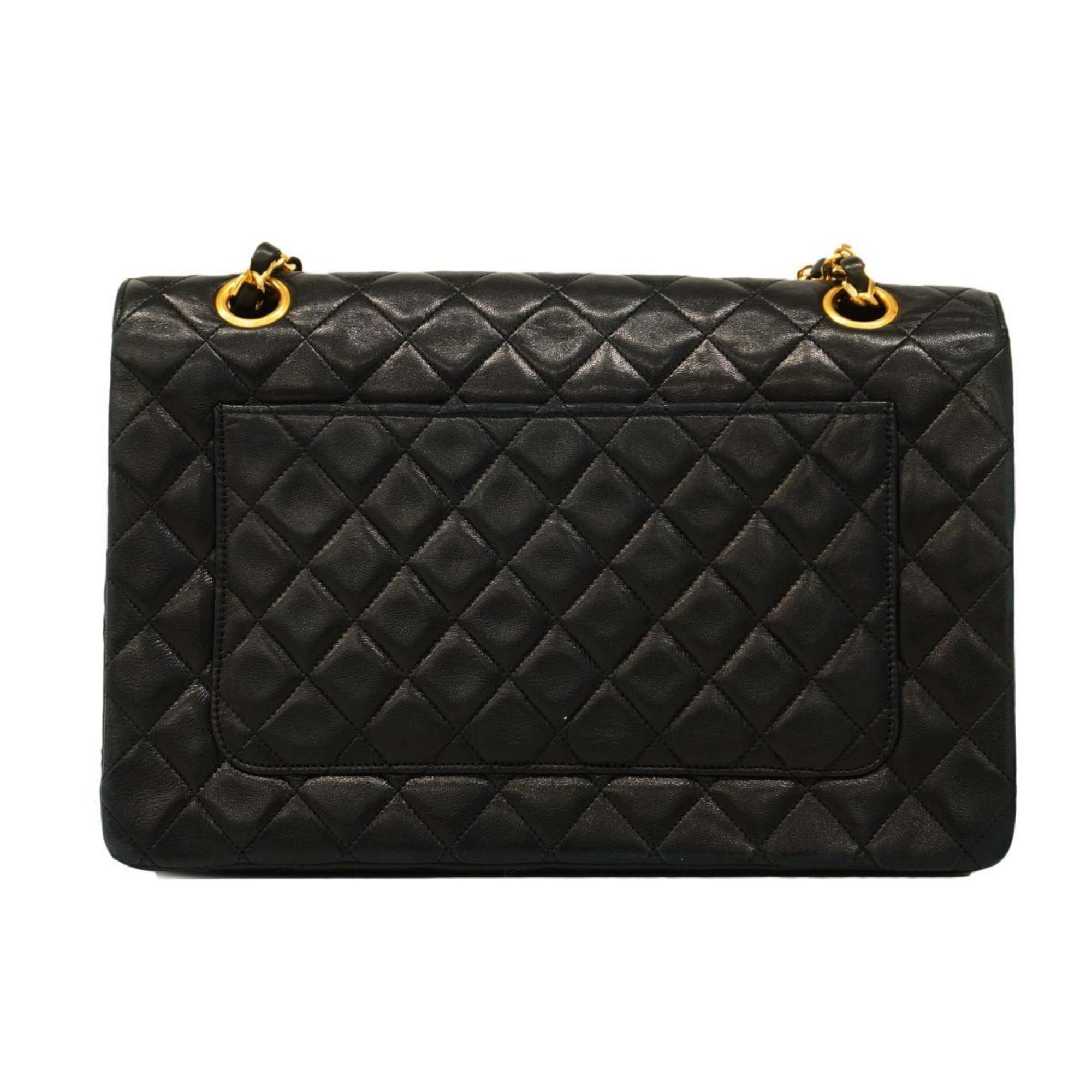 Chanel Shoulder Bag Matelasse W Chain Lambskin Black Women's