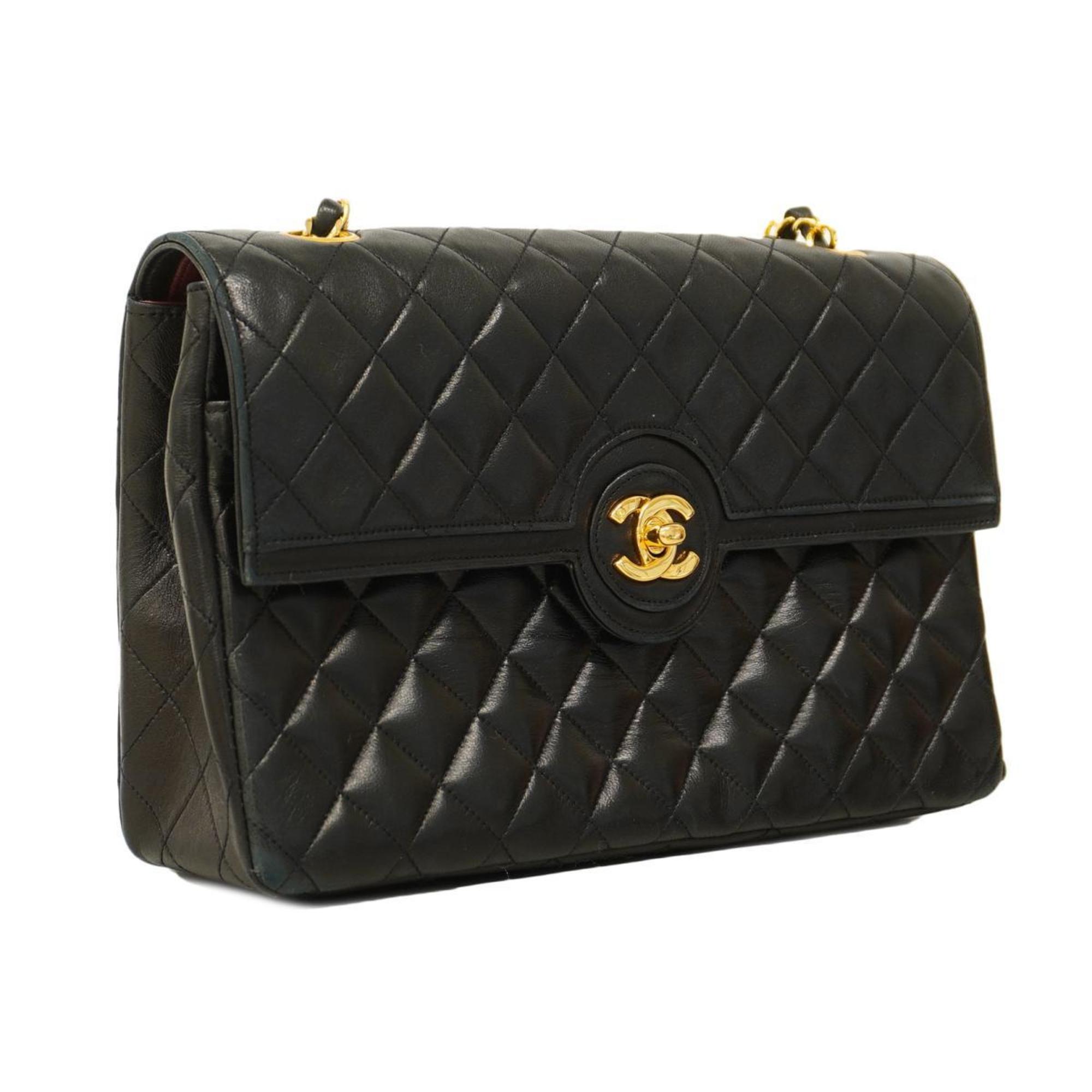 Chanel Shoulder Bag Matelasse W Chain Lambskin Black Women's