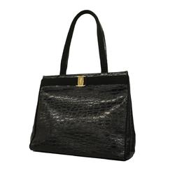 Salvatore Ferragamo Vara Leather Tote Bag Black Women's