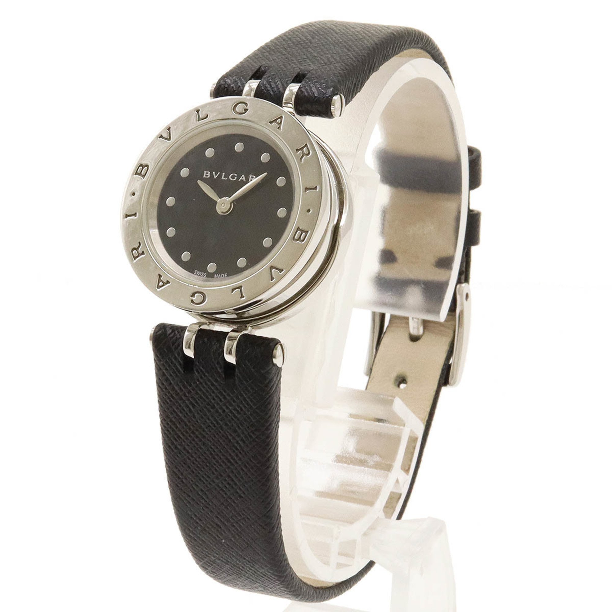 BVLGARI B-zero1 BZ23S Black Dial SS/Leather Strap Women's Quartz Watch