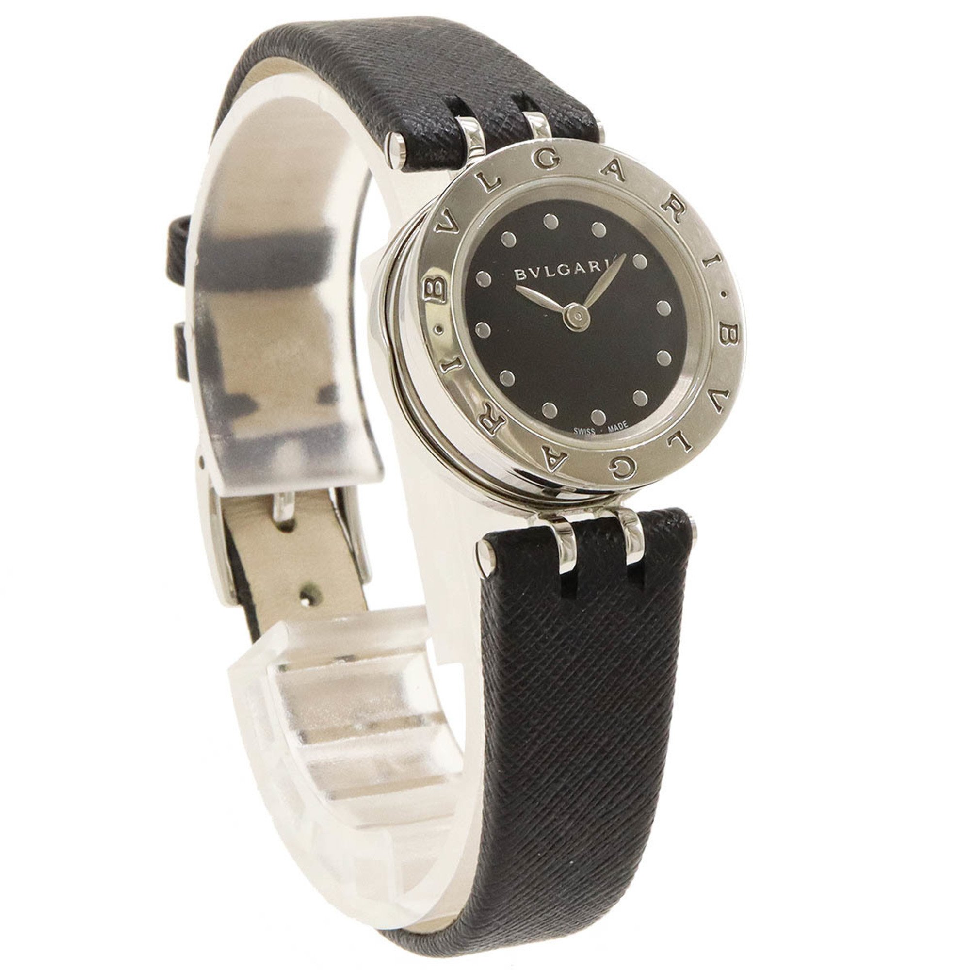 BVLGARI B-zero1 BZ23S Black Dial SS/Leather Strap Women's Quartz Watch