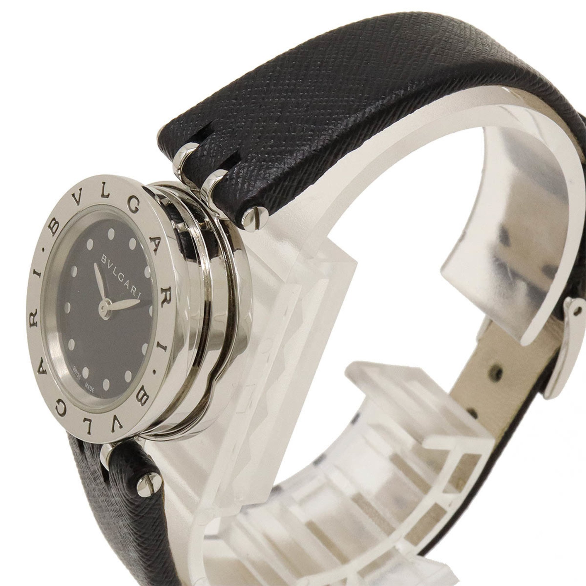 BVLGARI B-zero1 BZ23S Black Dial SS/Leather Strap Women's Quartz Watch