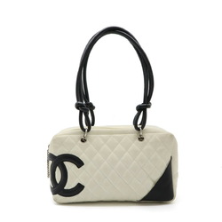 CHANEL Cambon Line Bag Bowling Shoulder Leather Off-White Black A25171