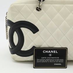 CHANEL Cambon Line Bag Bowling Shoulder Leather Off-White Black A25171