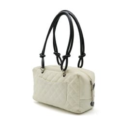 CHANEL Cambon Line Bag Bowling Shoulder Leather Off-White Black A25171