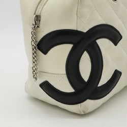 CHANEL Cambon Line Bag Bowling Shoulder Leather Off-White Black A25171