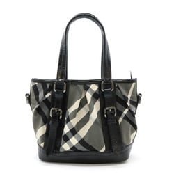 BURBERRY Beat Check Pattern Tote Bag Shoulder Nylon Patent Leather Enamel Black Grey