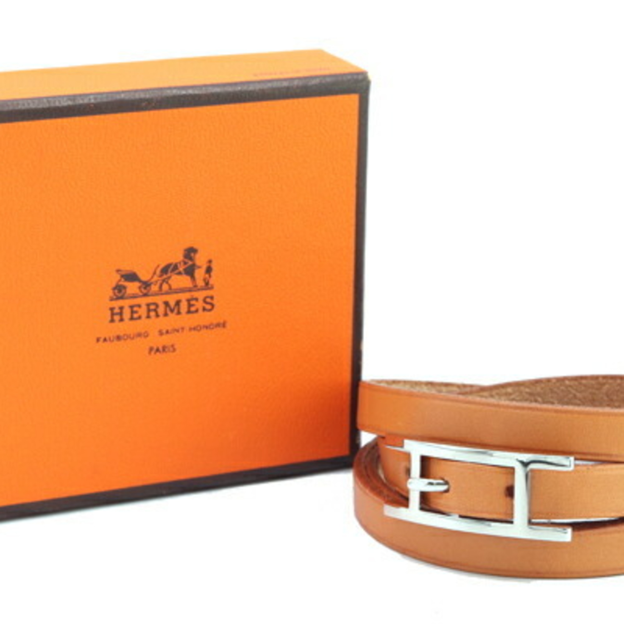 Hermes Bracelet API III Brown Leather 3 Bangle Melt Women's Men's HERMES