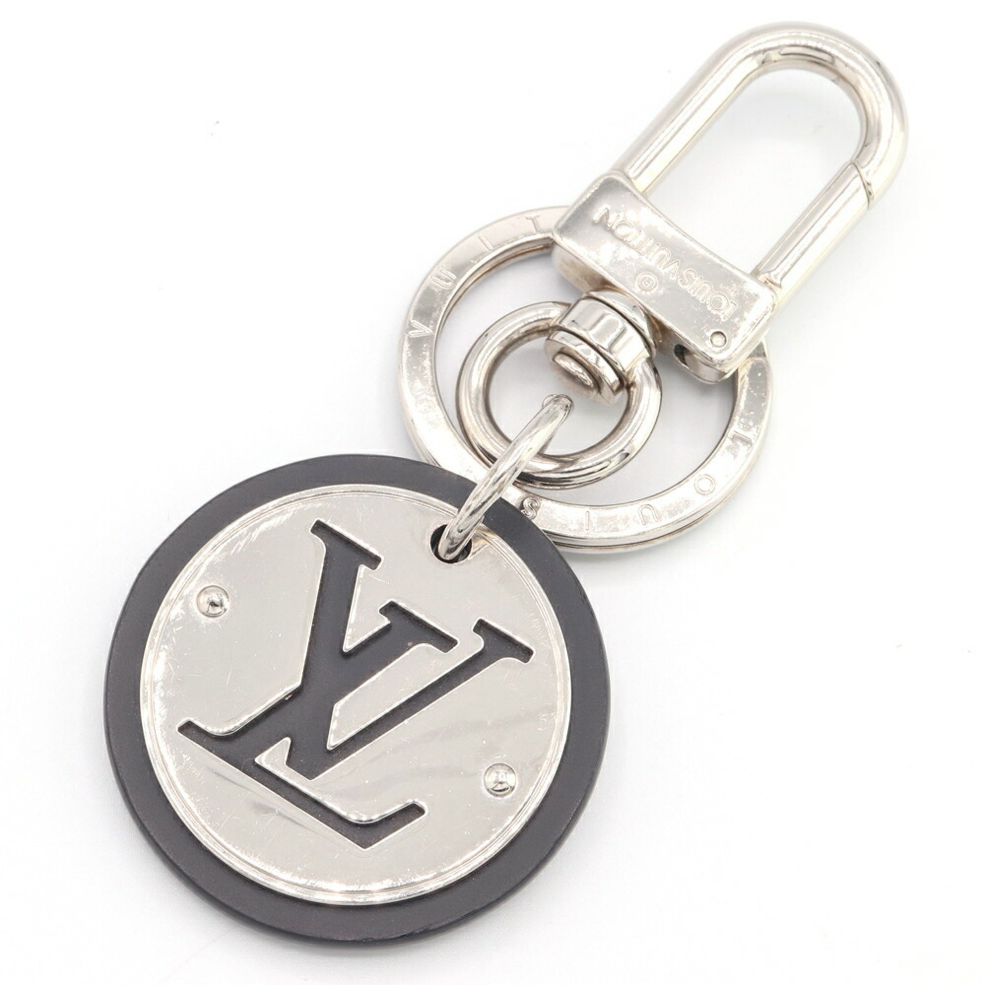 Louis Vuitton Keychain LV Circle M67362 Silver Black Metal Leather Key Ring Bag Men's LOUIS VUITTON