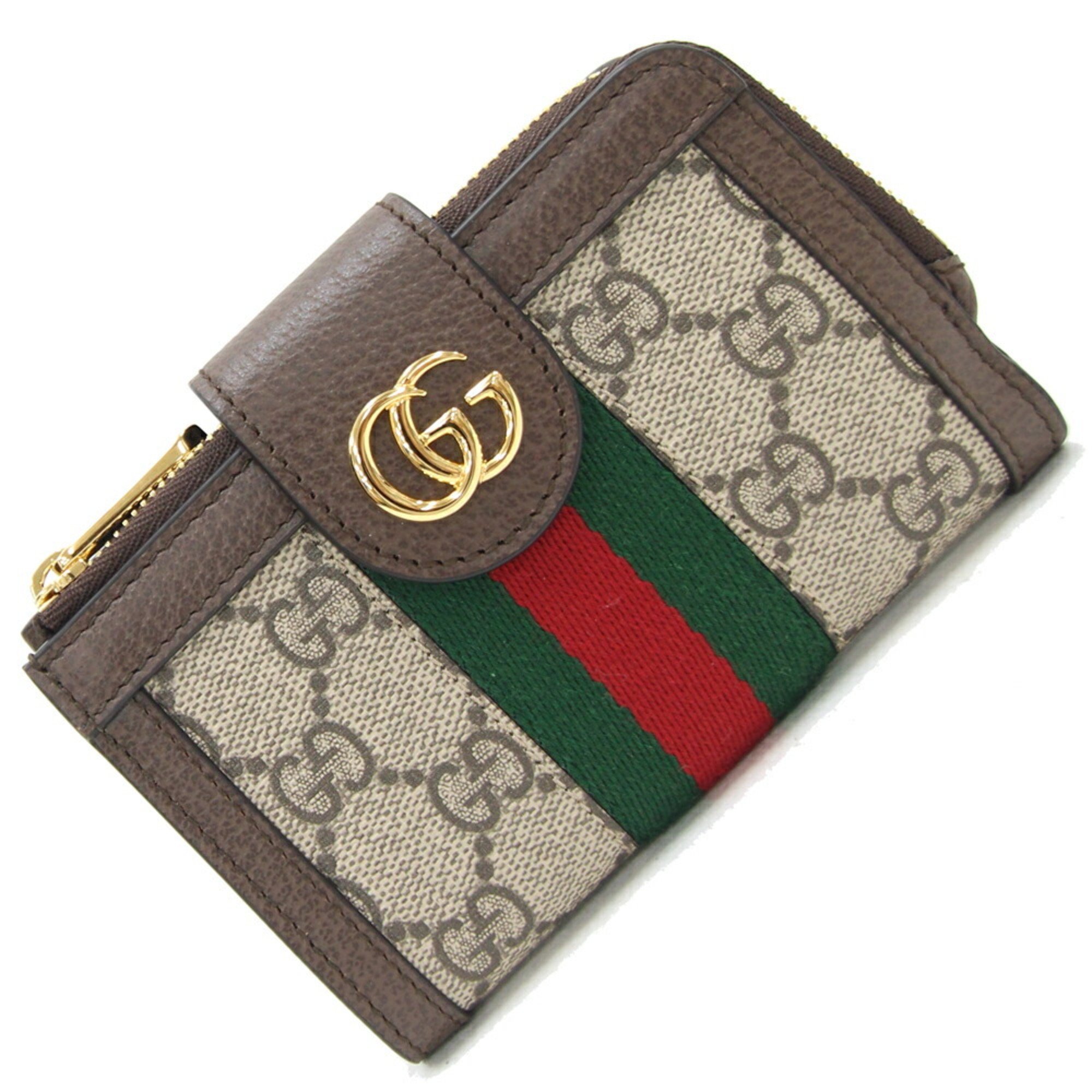 Gucci Bi-fold Wallet Oahudia Card Case 725662 Beige Brown PVC Leather Compact GG Marmont Shelly Double G Women's GUCCI