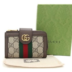 Gucci Bi-fold Wallet Oahudia Card Case 725662 Beige Brown PVC Leather Compact GG Marmont Shelly Double G Women's GUCCI