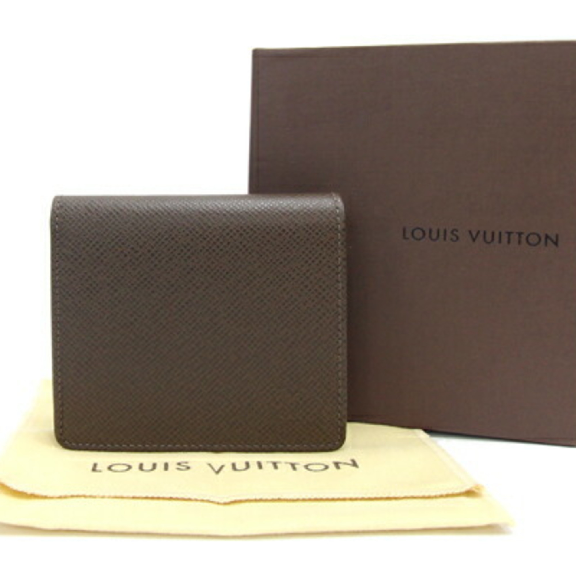 Louis Vuitton Bi-fold Wallet Taiga Porto 3 Cult Credit M30458 Grisli Compact Dark Brown Men's LOUIS VUITTON