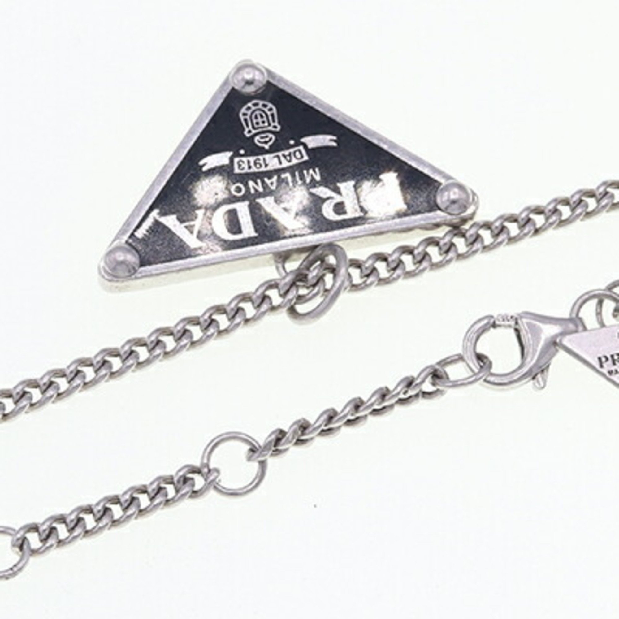 Prada Necklace Triangle Symbol Pendant 1JC826 Black Silver Sterling 925 PRADA