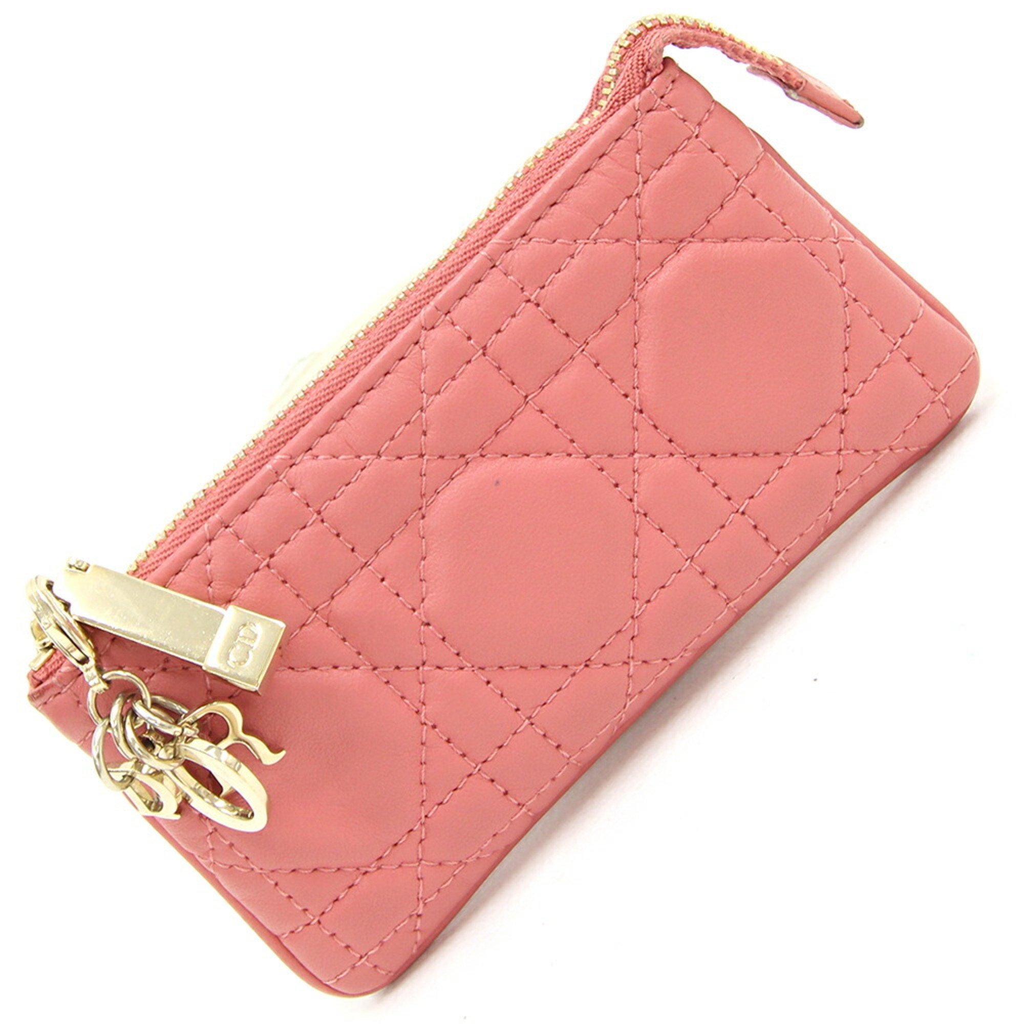 Christian Dior Dior Coin Case Lady S0972ONMJ Pink Leather Purse with Key Hook Women's Cannage Stitch Christian