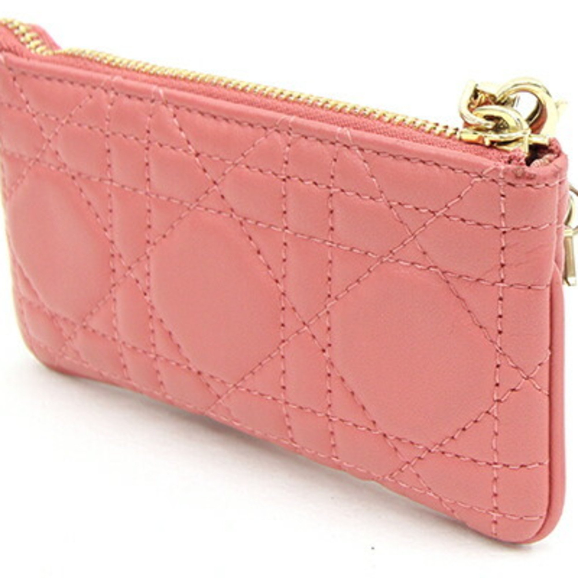 Christian Dior Dior Coin Case Lady S0972ONMJ Pink Leather Purse with Key Hook Women's Cannage Stitch Christian