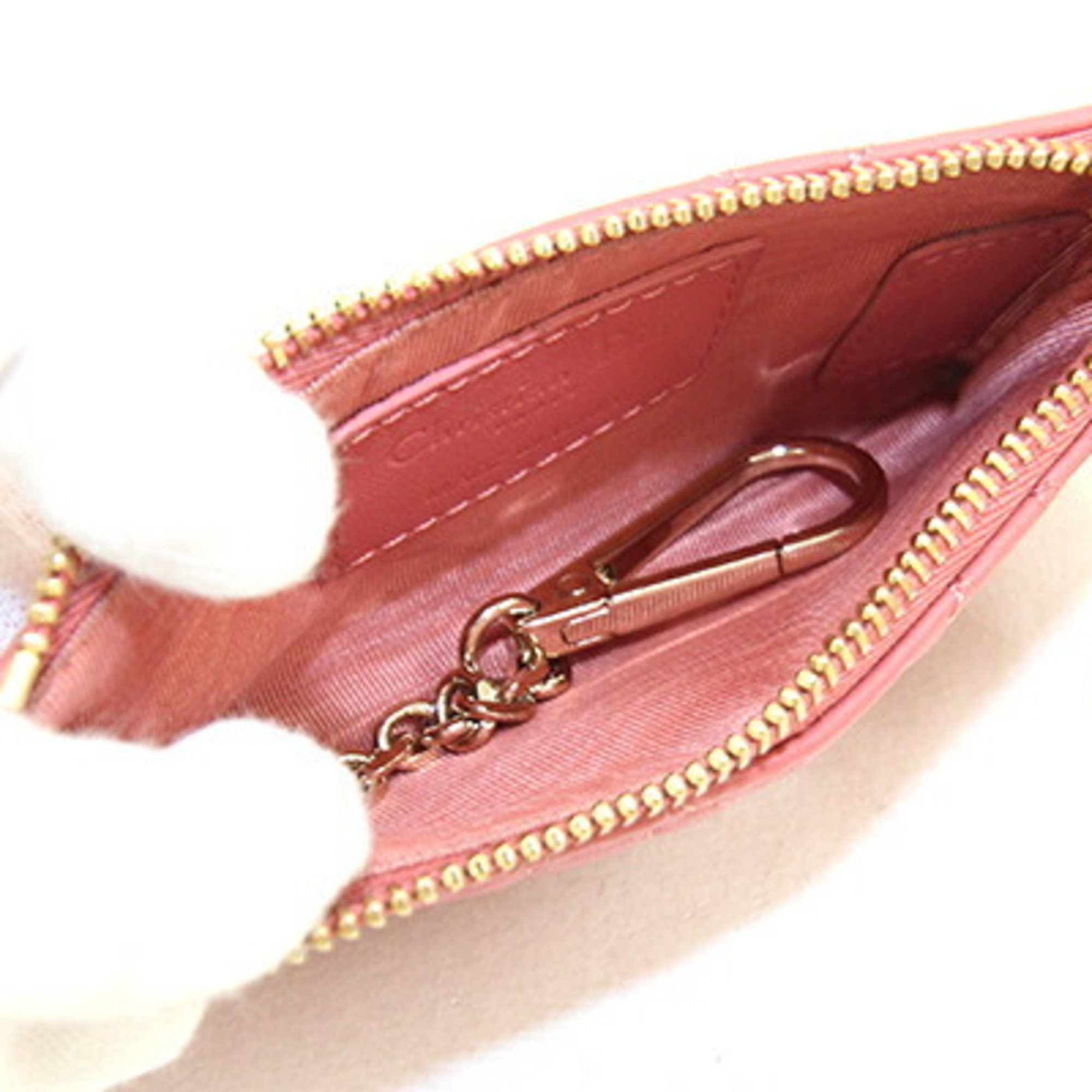 Christian Dior Dior Coin Case Lady S0972ONMJ Pink Leather Purse with Key Hook Women's Cannage Stitch Christian