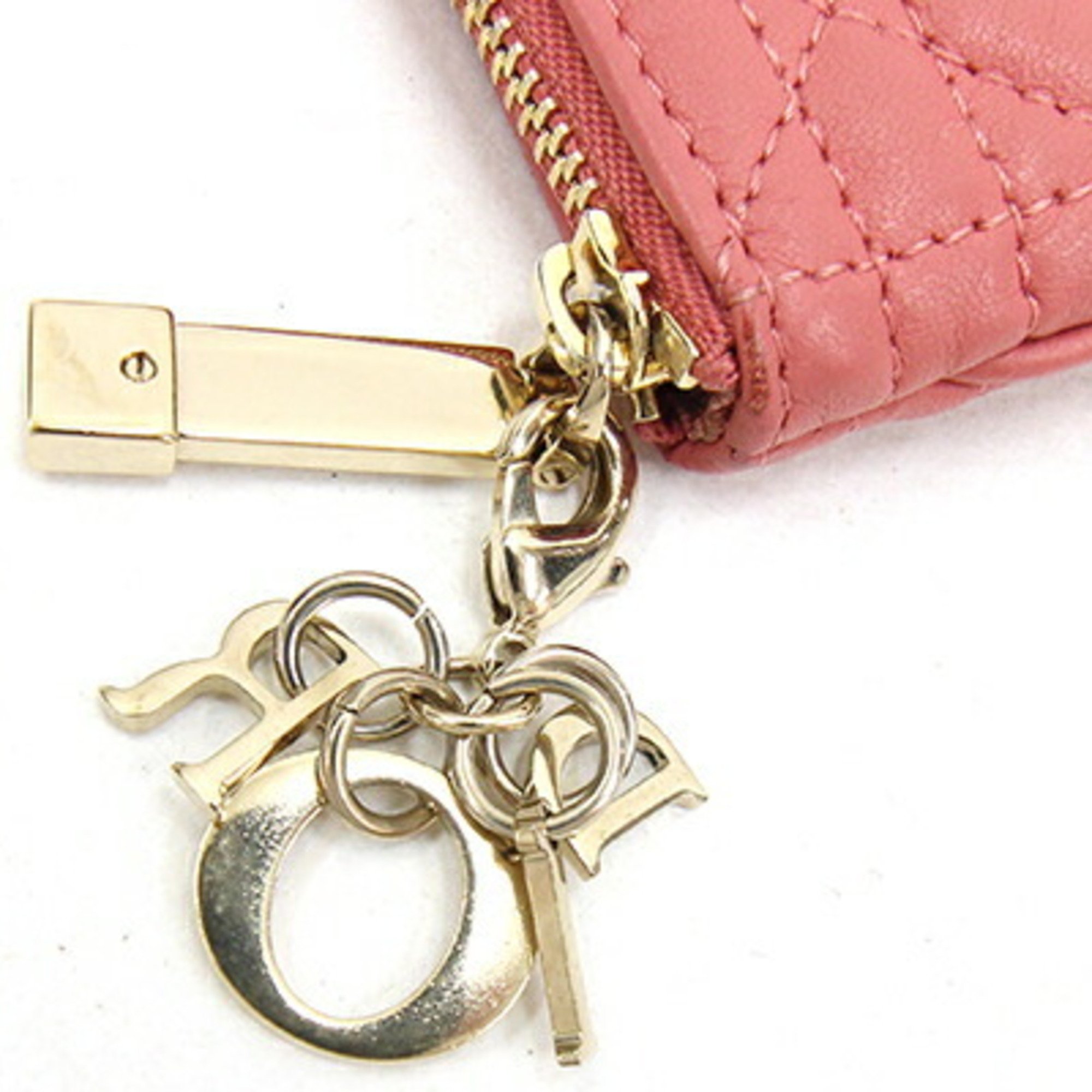 Christian Dior Dior Coin Case Lady S0972ONMJ Pink Leather Purse with Key Hook Women's Cannage Stitch Christian