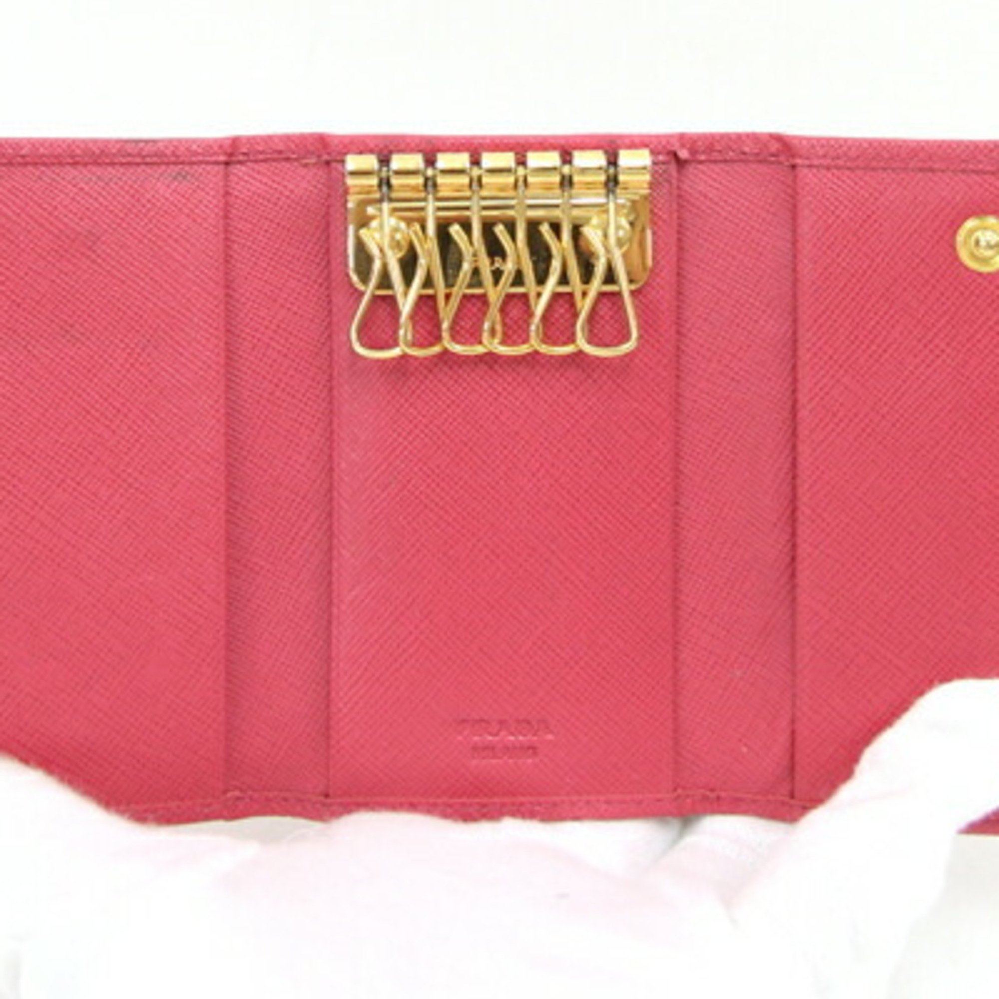 Prada 6-Key Case 1PG222 Pink Leather Key Ribbon Women's PRADA