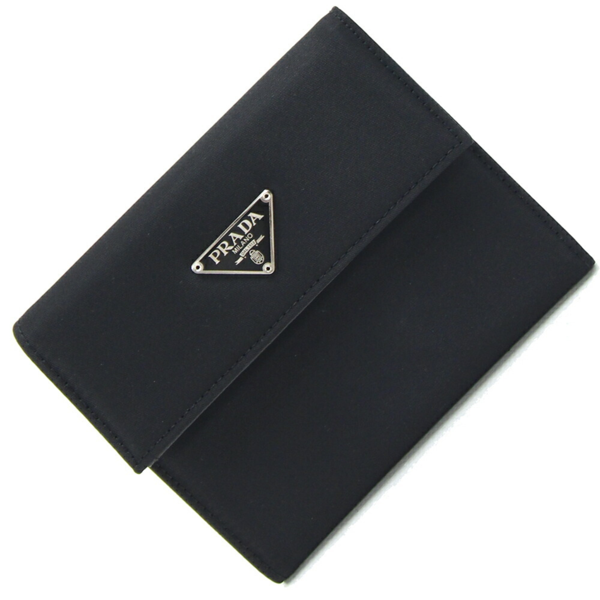 Prada Tri-fold Wallet M170 Black Nylon Leather Compact Triangle Women's Classic PRADA