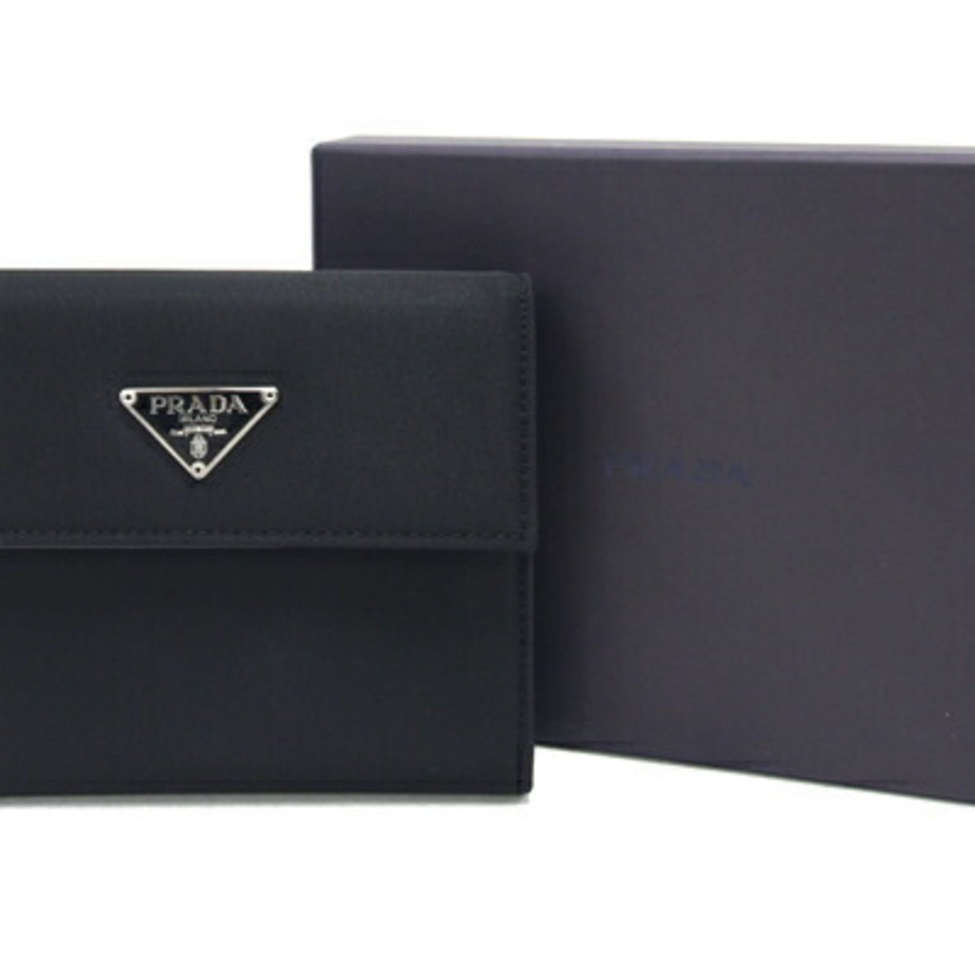 Prada Tri-fold Wallet M170 Black Nylon Leather Compact Triangle Women's Classic PRADA