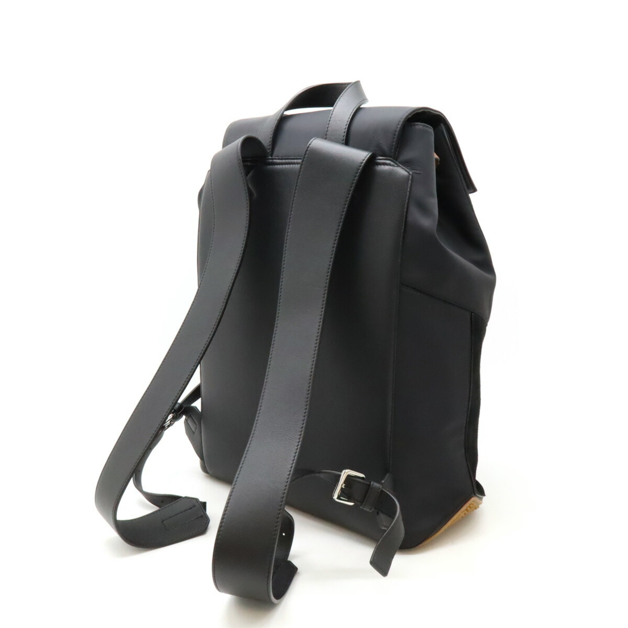 LOEWE Puzzle Anagram Backpack, Nylon, Leather, Suede, Black, Brown, 335.80.Z54