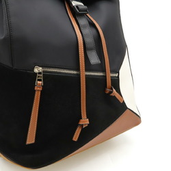 LOEWE Puzzle Anagram Backpack, Nylon, Leather, Suede, Black, Brown, 335.80.Z54