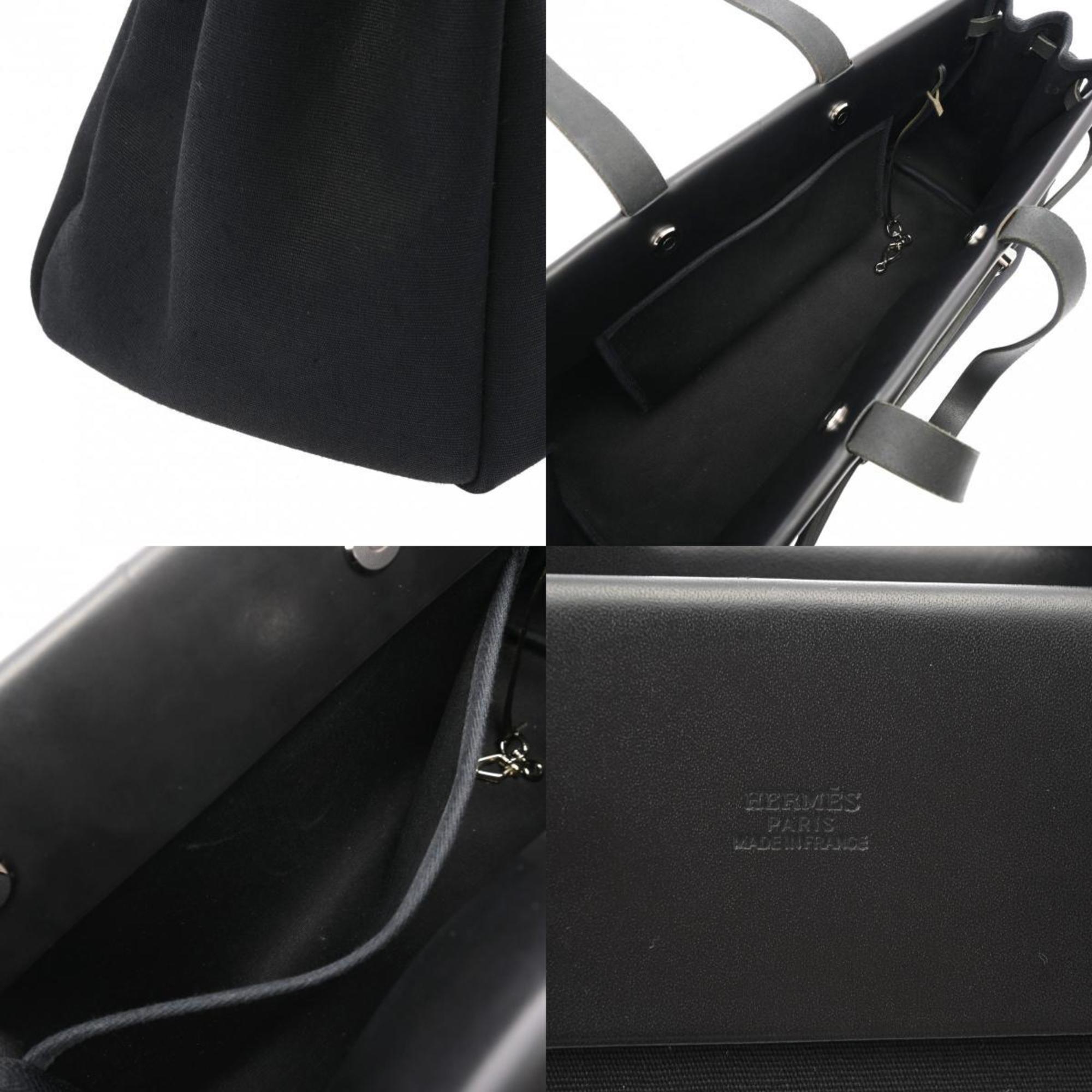 HERMES Hermes Airbag Cabas MM Black □F stamp (around 2002) Women's Toile Officier/Leather Tote Bag