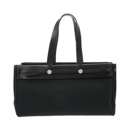 HERMES Hermes Airbag Cabas MM Black □F stamp (around 2002) Women's Toile Officier/Leather Tote Bag