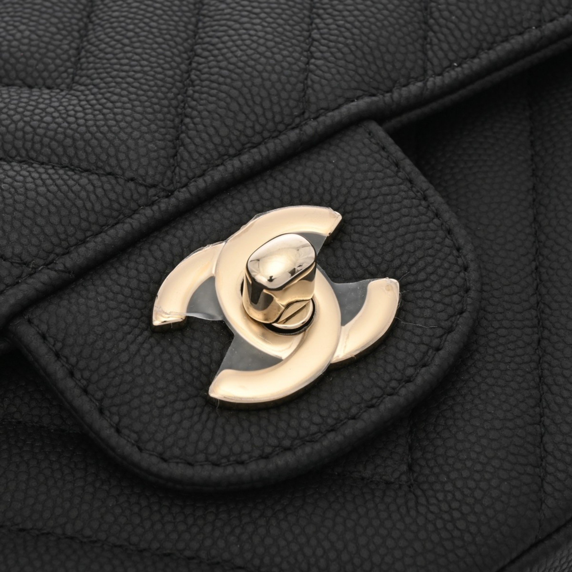 CHANEL V-stitched chain shoulder bag 25cm black A01112 women's caviar skin